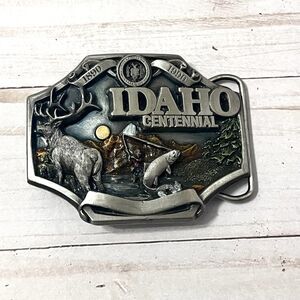 Vintage Siskiyou Belt Buckle 1987 Idaho Centennial Fishing Hunting #489